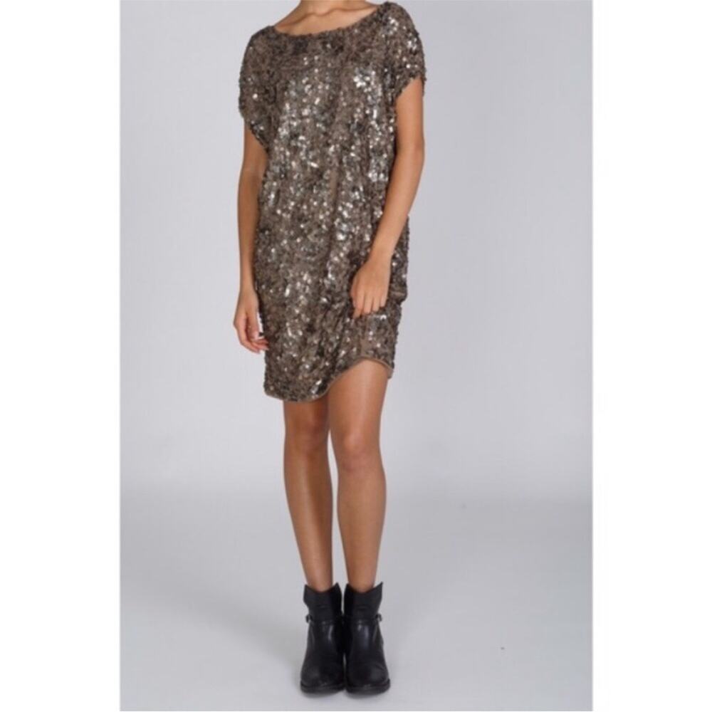 Vince bronze metallic sequin embellished shift dress size Small